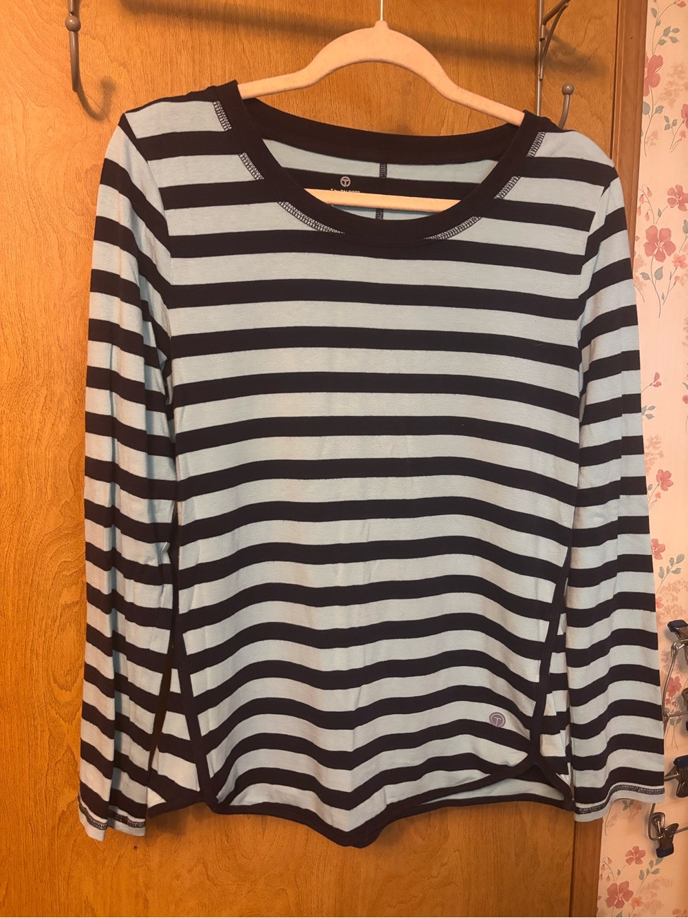Talbots Black and Light Blue Striped Long Sleeve Tee